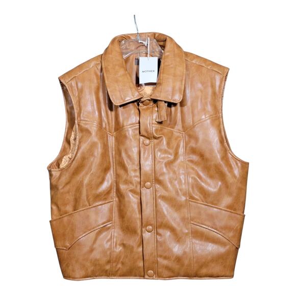 Mother The Huff And Puff Vest Brown Faux Leather Women's Size XL NWT - Picture 3 of 13